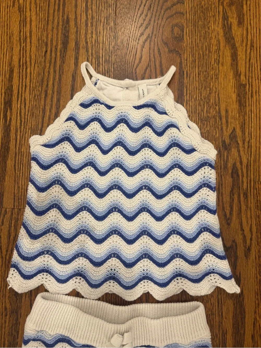 Janie and Jack White and Blue Crochet Wave Kids Matching Set